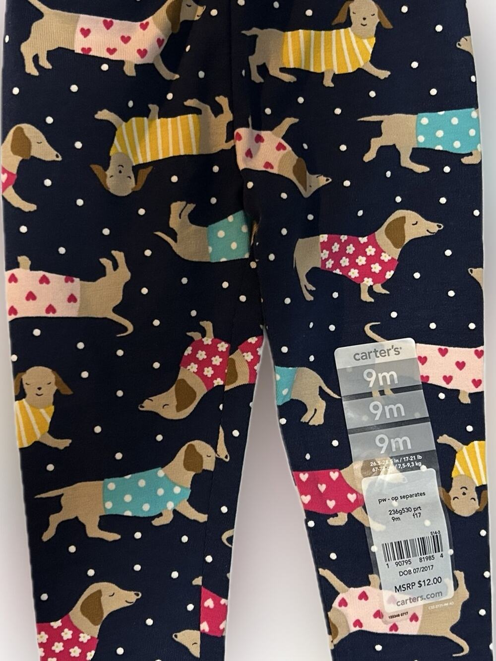 New Carter's Navy Dachshund Print Baby Leggings - 9M